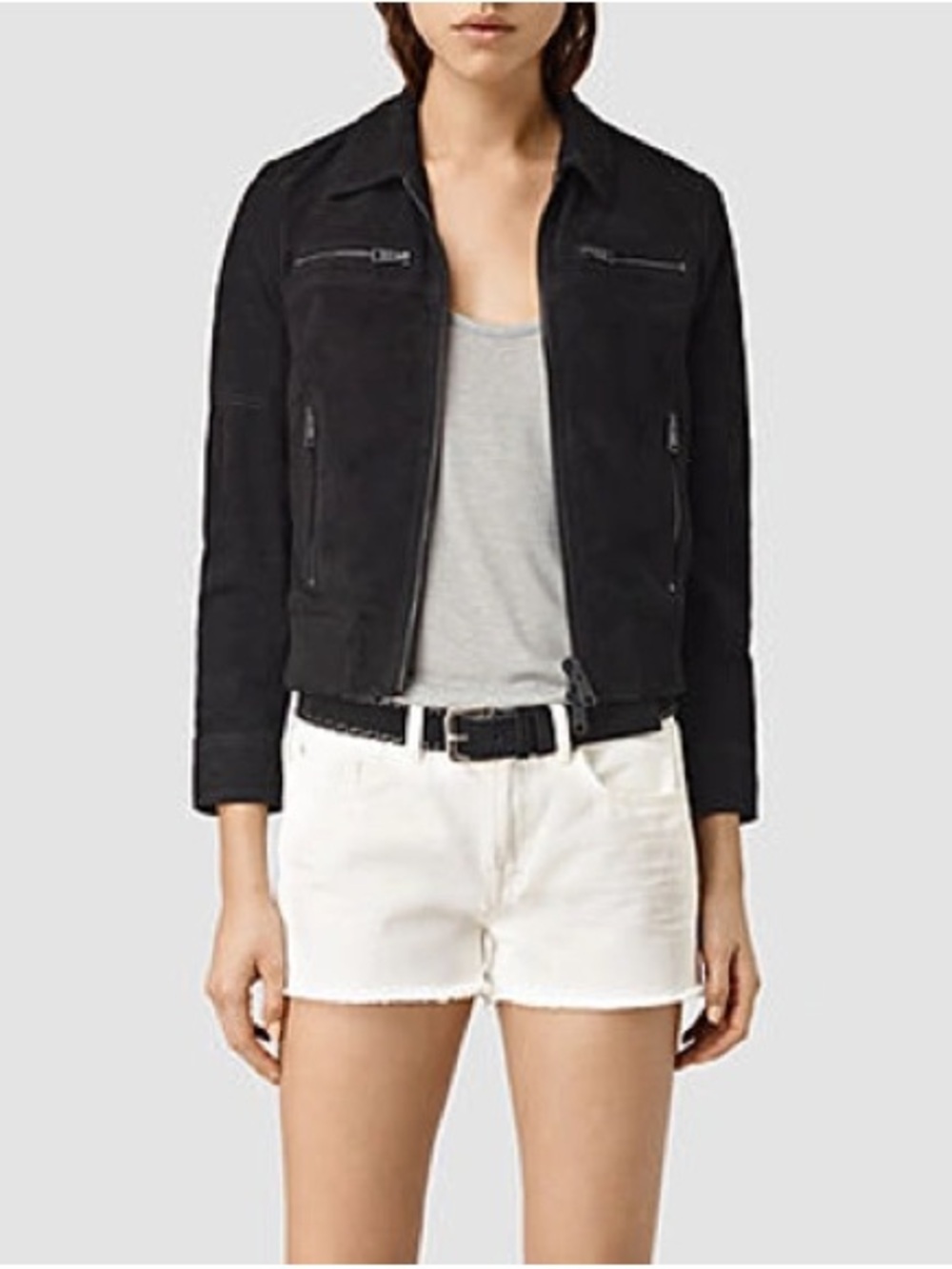AllSaints Black Hopkins Suede Bomber Jacket